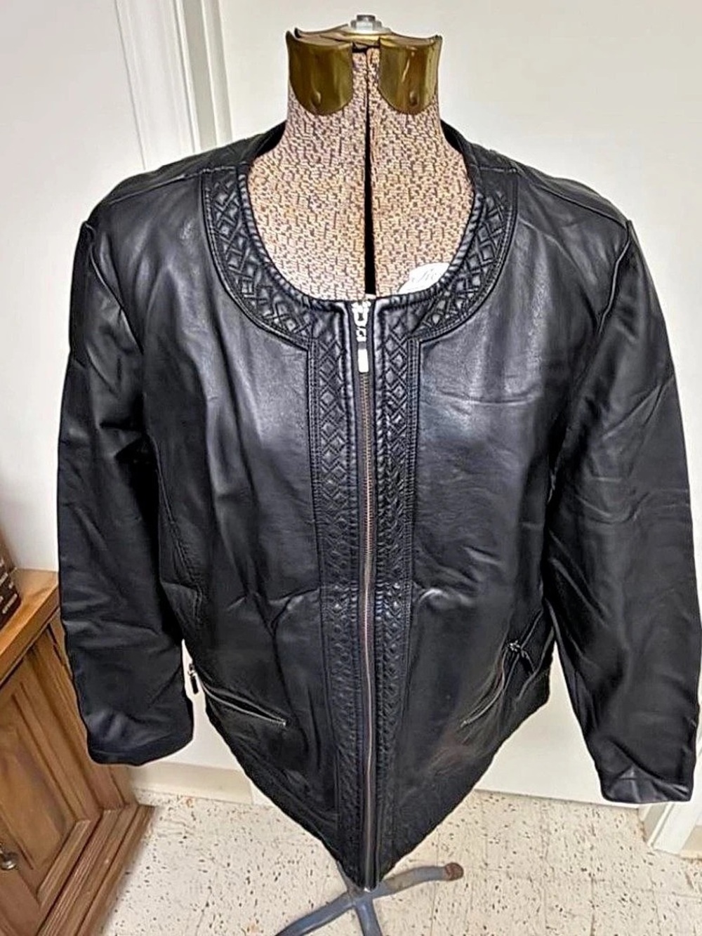 j banks Black Leather-Style Jacket Size 1X